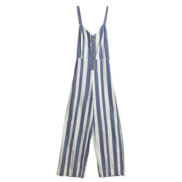 Japna Pants - Japna Wide Leg Blue White Stripe Jumpsuit Women S Cotton Tie Back Preppy Coastal